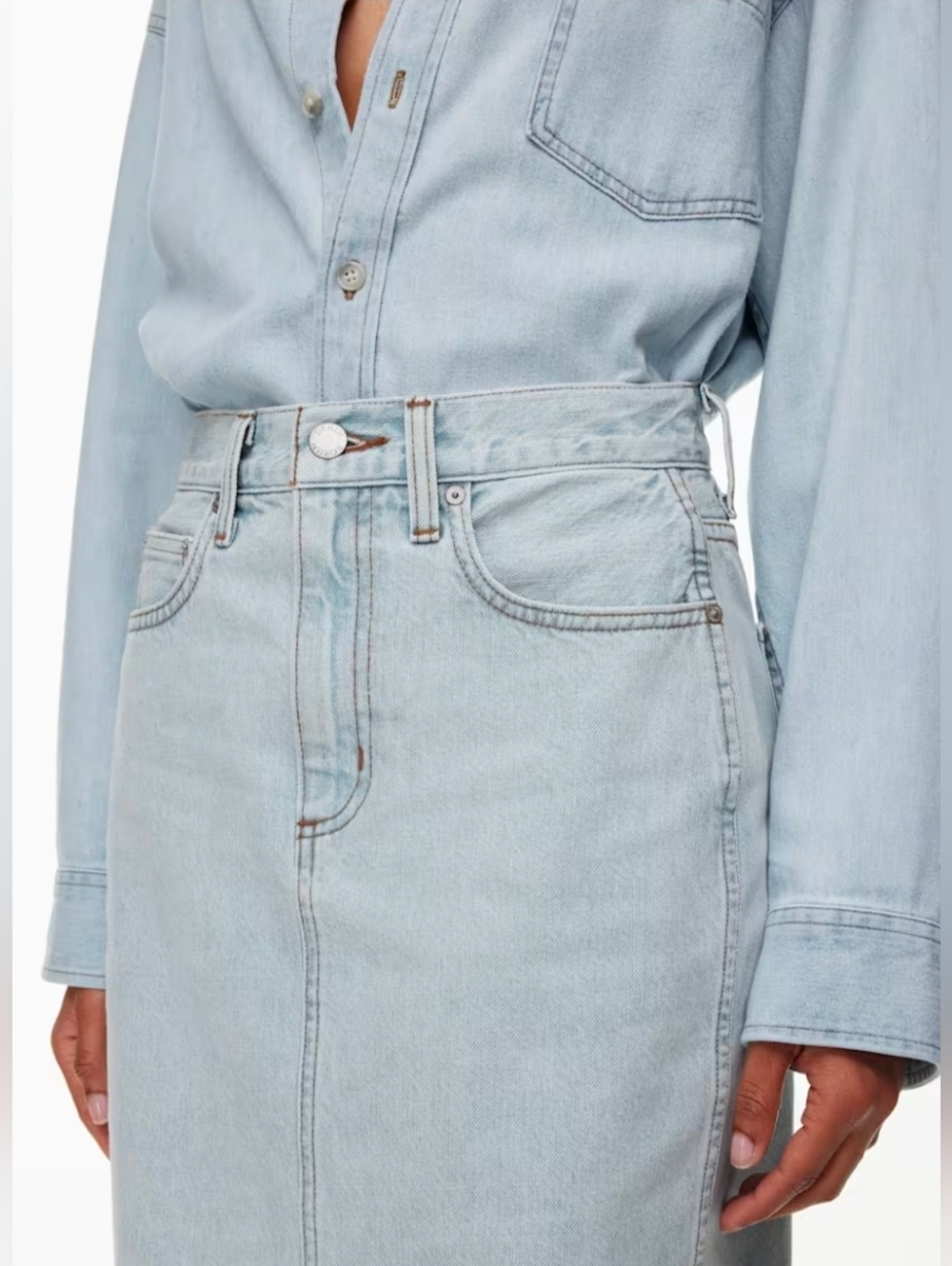Denim Forum The '90s Pencil Maxi Denim Skirt High Rise BLeach Bleu Size 28 - Picture 2 of 15